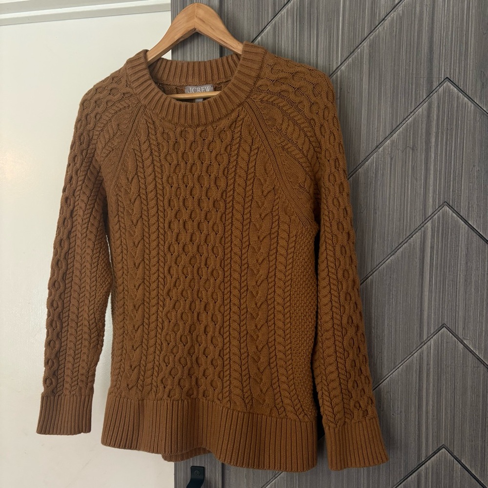 J. Crew Cotton Crewneck Cable-knit Fisherman Sweater Tan Medium Holiday ‘23 - Picture 3 of 12